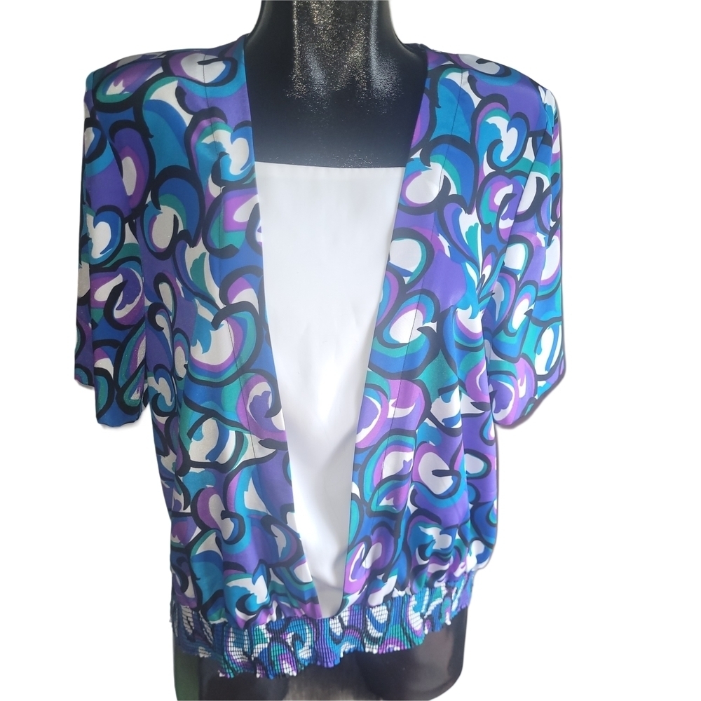Vintage D'Allairds Colorful Abstract Short Sleeve Blouse